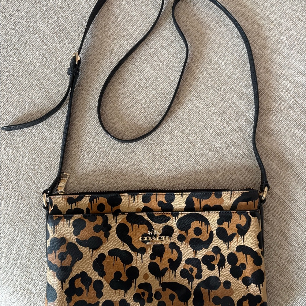 Coach Leopard Print Crossbody Bag - Black and Tan